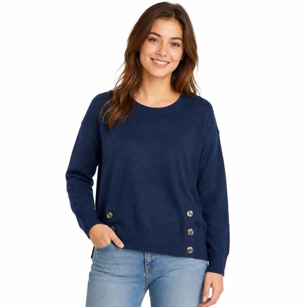 J. Jill Women's Light Blue Cotton Blend Sweater Womens L Large Pullover Button